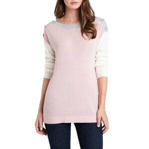 NEW Vince Camuto Button Detail Slitted Sides ColorBlock Sweater Soft Pink Size S